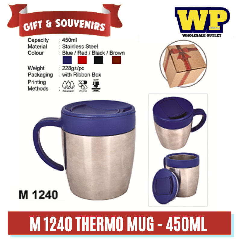 OKADA GIFT & SOUVENIRS: M 1240 THERMOS MUG 450ML - WITHOUT & WITH LOGO PRINTING / M 1240 / M1240 / M-1240 / FLASK MUG / THERMOS BOTTLE / STAINLESS STEEL THERMOS