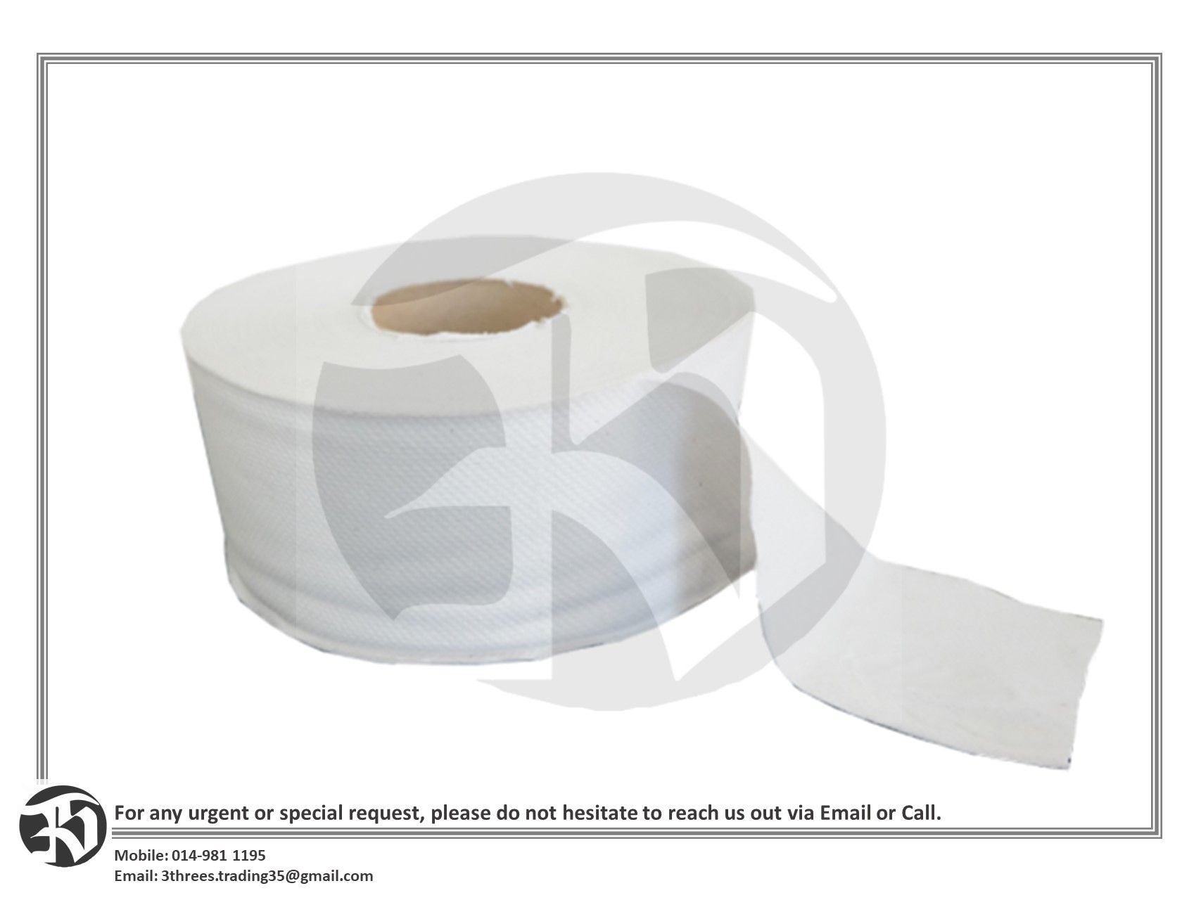 2 ply Pure Pulp Jumbo Roll Tissue 130M (12 Rolls/Carton)