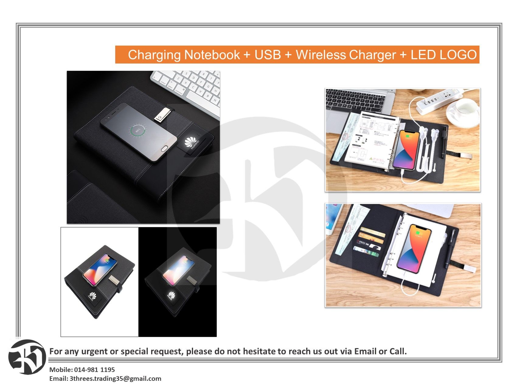 Charging Notebook( USB )With Wireless Charger And LED LOGO