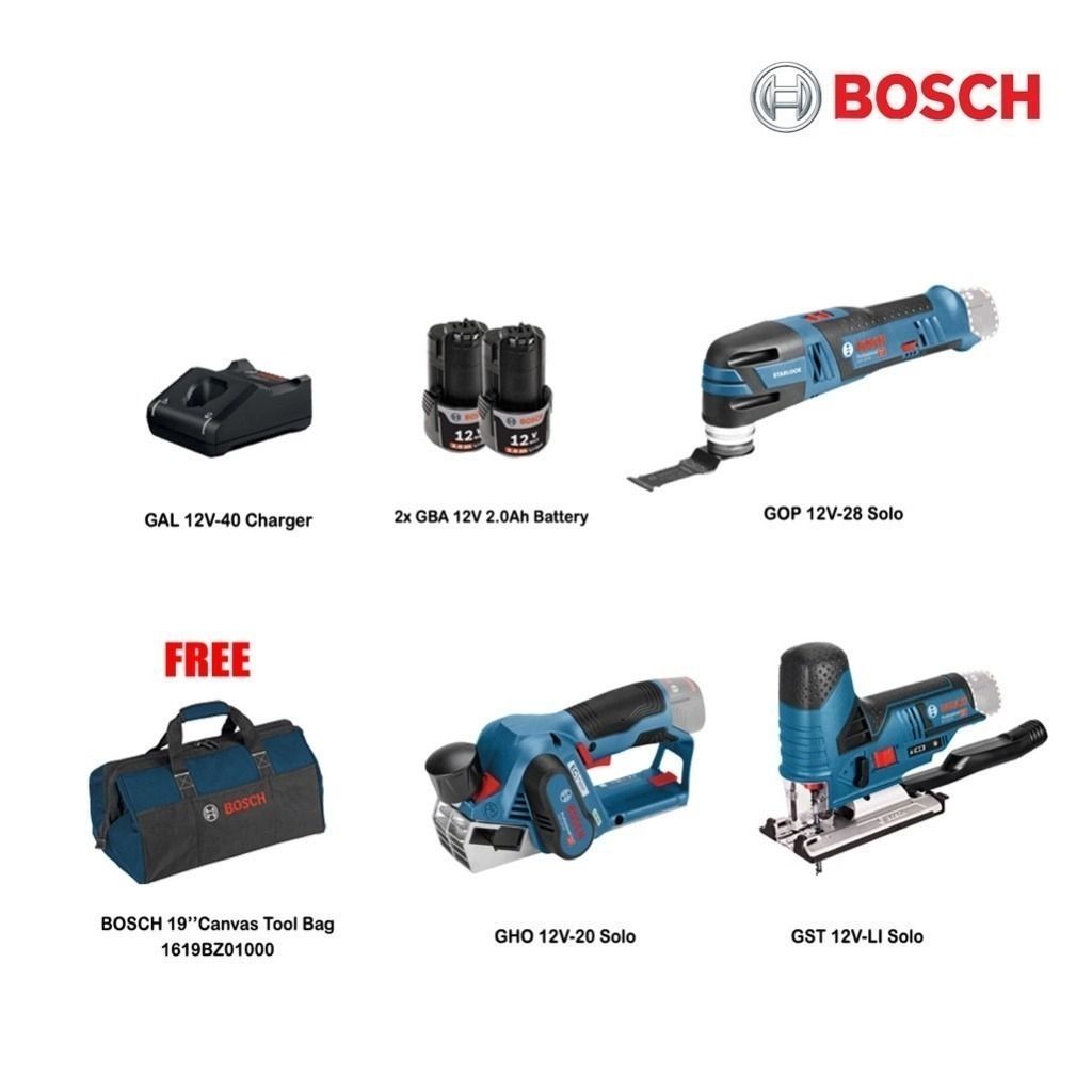 BOSCH 12V Solo Woodworking Combo GST12V Cordless Jigsaw GHO12V-20 Cordless Planer GOP12V-28 Cordless Multi-Cutter