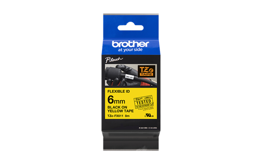 Brother TZe-FX611 Black on Yellow (6mm) Flexible Identification Tapes