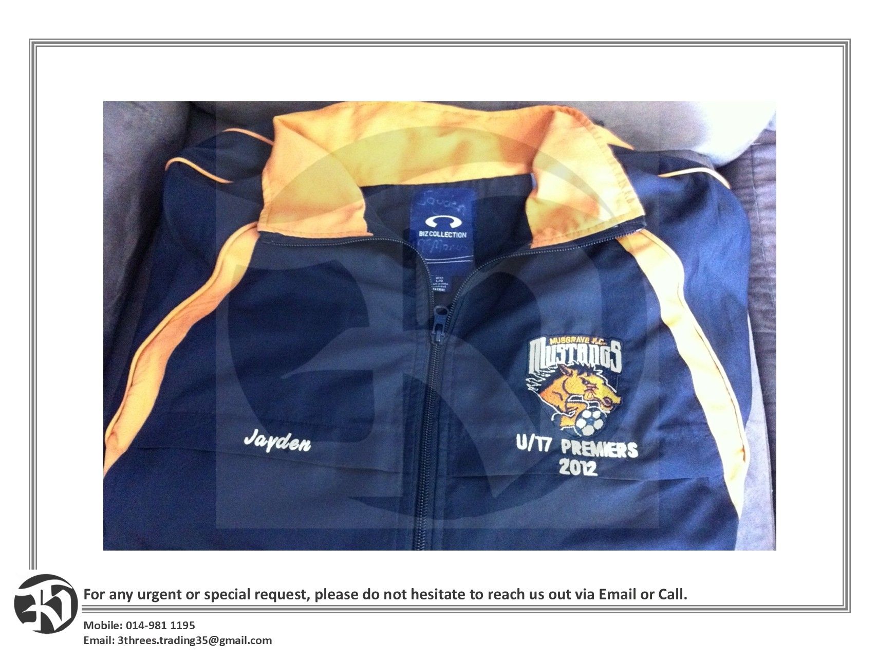 Embroidery Services - Standard Size 5cm x 10cm (On Jacket)
