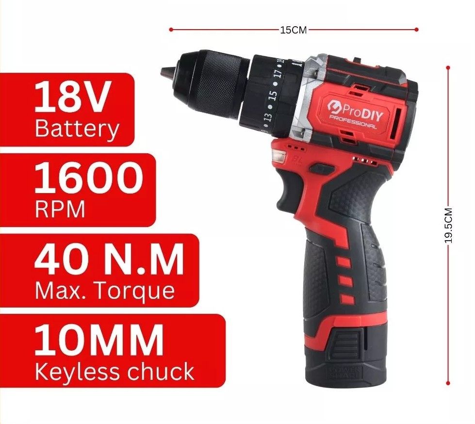 18V Cordless Impact Drill Brushless Motor Screwdriver Buka Pasang Skru 3 Mode 2 Batteries PD-BLD18V