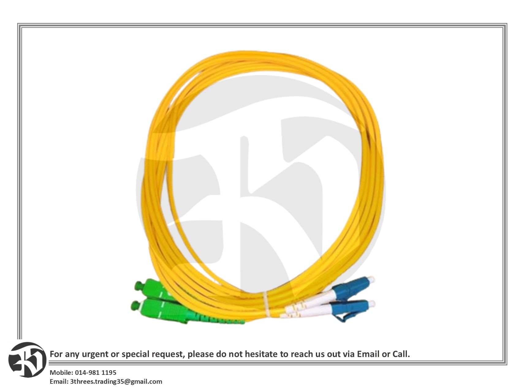 SC/APC-LC/UPC Singlemode Duplex Fiber Optic Patch Cord (10pcs)