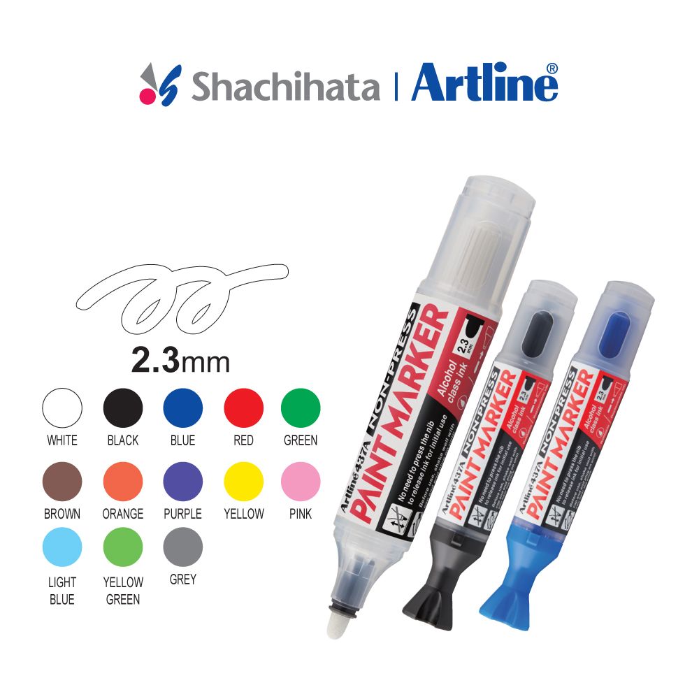 Artline Non-Press Paint Marker Box Set (12pcs) / 5pcs Replacement Nib - Medium Point 2.3mm | 13 Colours | Permanent | Refillable  Purple