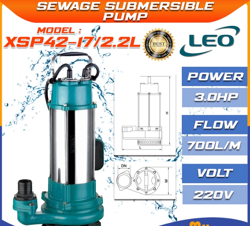 Mytools LEO XSP42-17/2.2L SEWAGE SUBMERSIBLE PUMP (2200W/700LMIN/75MM)