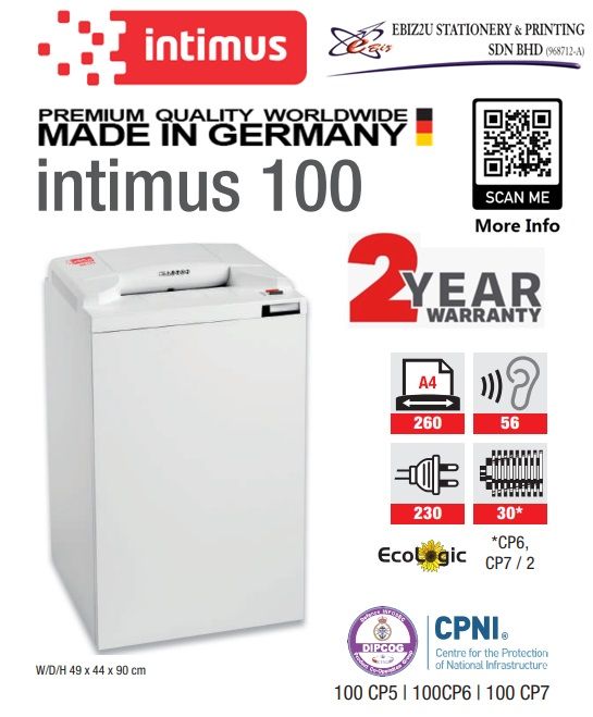 INTIMUS 100 CP5 Paper Shredder (Shred Capacity: 13-15 Sheets, Micro Cut: 1.9x15mm, Bin Capacity: 100 Liters)_Made in Germany