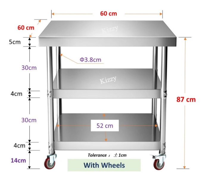 Kizzy 3 Tier Heavy Duty Stainless Steel working Table