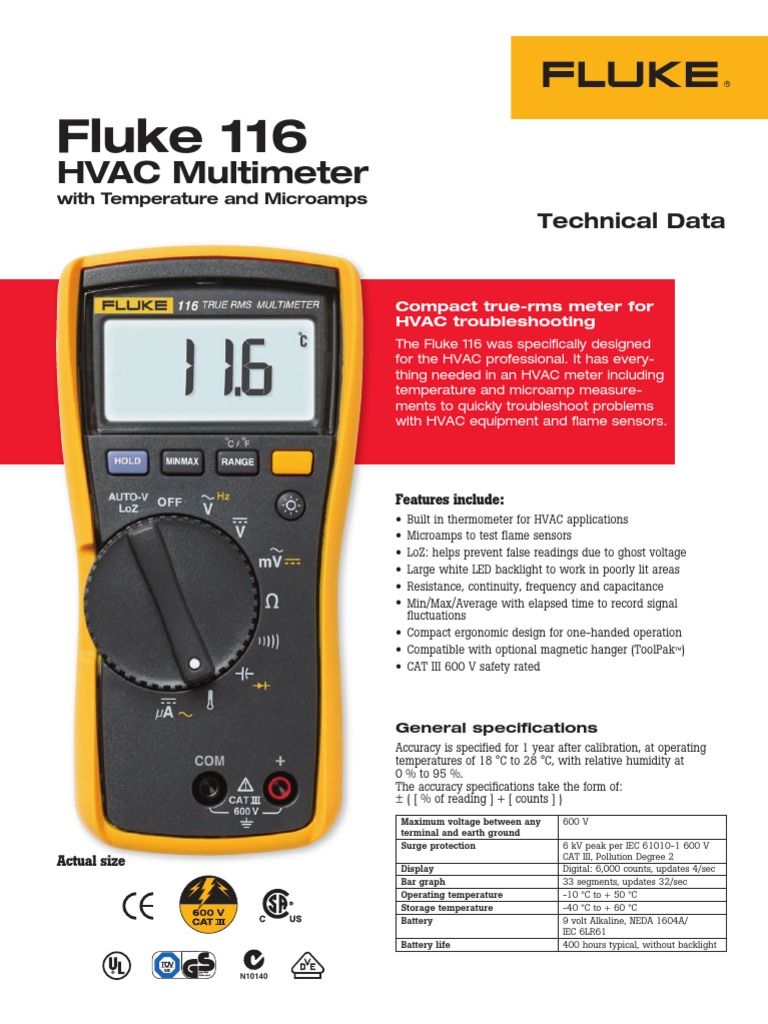 FLUKE 116 TRUE-RMS HVAC DIGITAL MULTIMETER