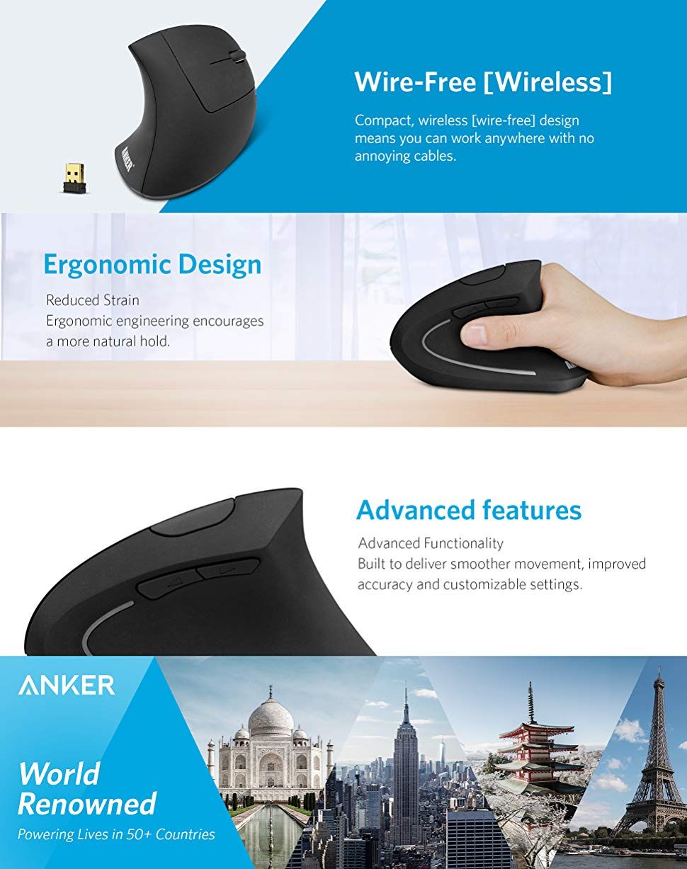 Anker A7852 2.4G Wireless Vertical Ergonomic Optical Mouse