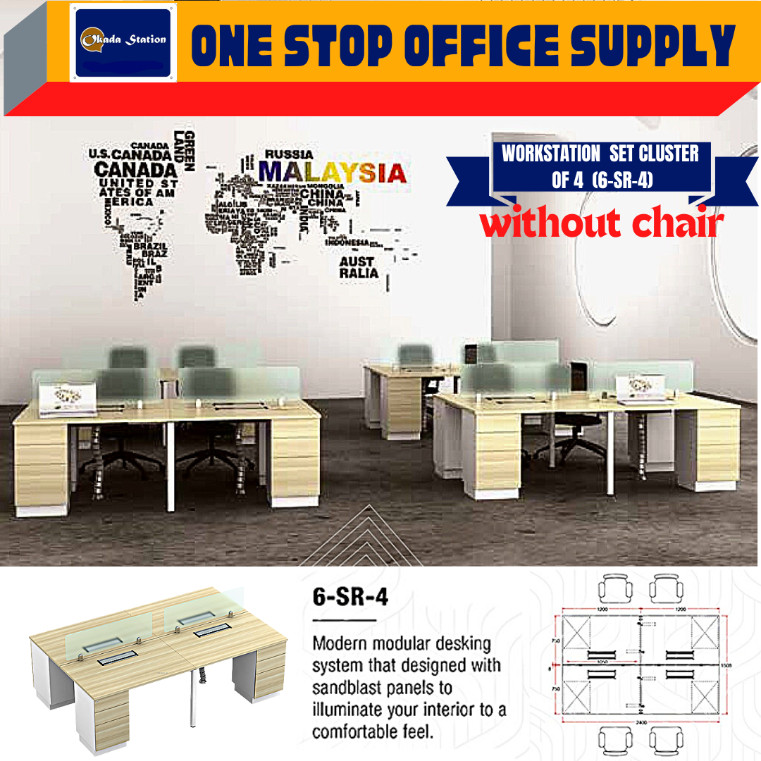 VS WORKSTATION SET CLUSTER OF 4 (WITHOUT CHAIIR)1200mm -(6-SR-4) / WORKSTATION / 6-SYSTEM / CLUSTER OF 4 / 6-SR-4 / TABLE TOP PANEL / OFFICE TABLE / 4 SEAT / OFFICE TABLE WITH PARTITION