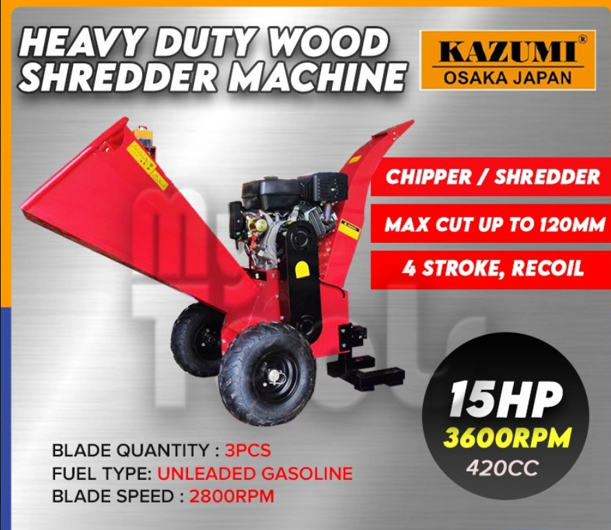 Heavy Duty 15HP Wood Chipper Grass Shredder Chopper Machine Tree Branch Grinder