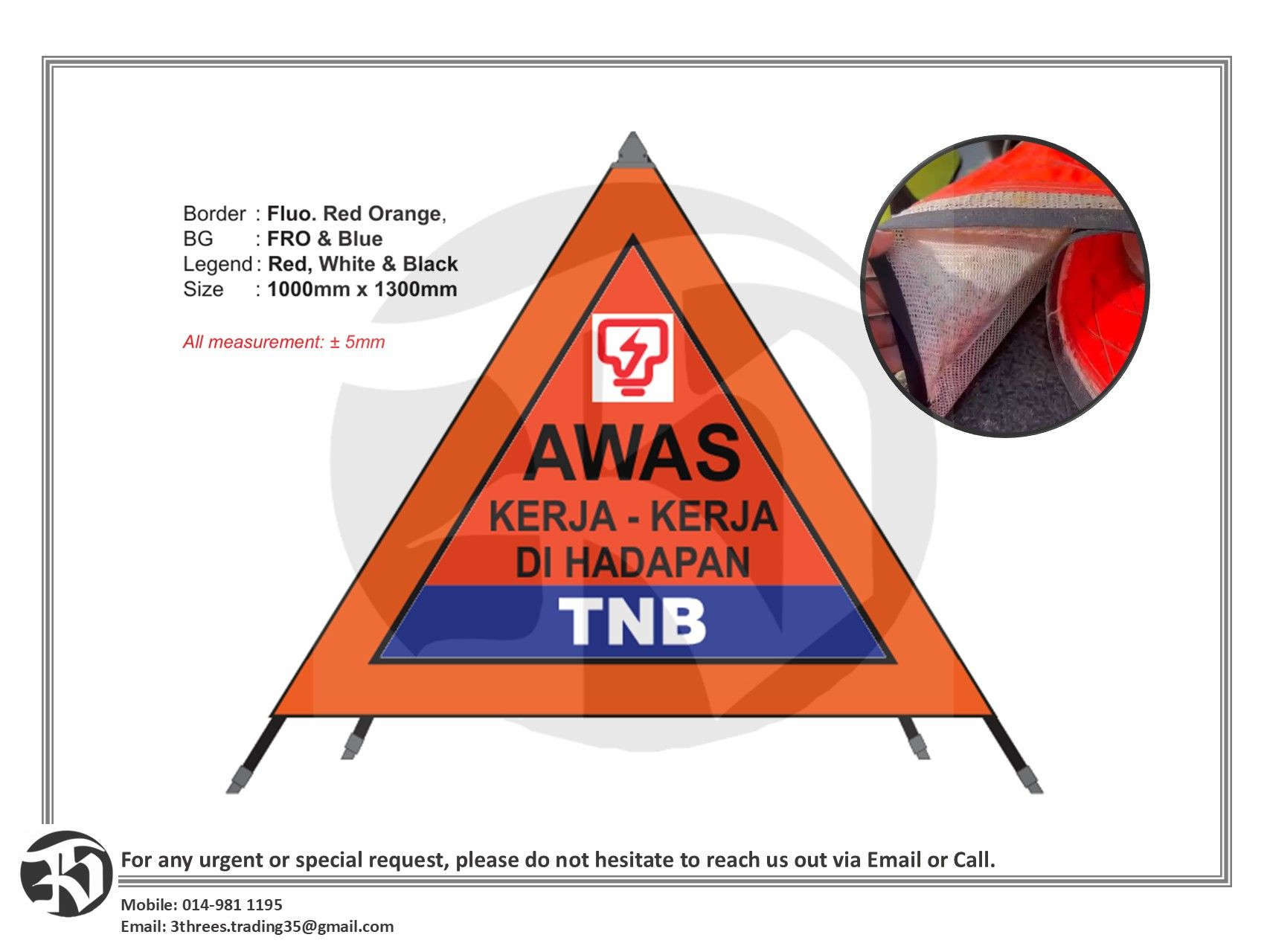 Triangular Sign - AWAS (TNB) 1000mm x 1300mm