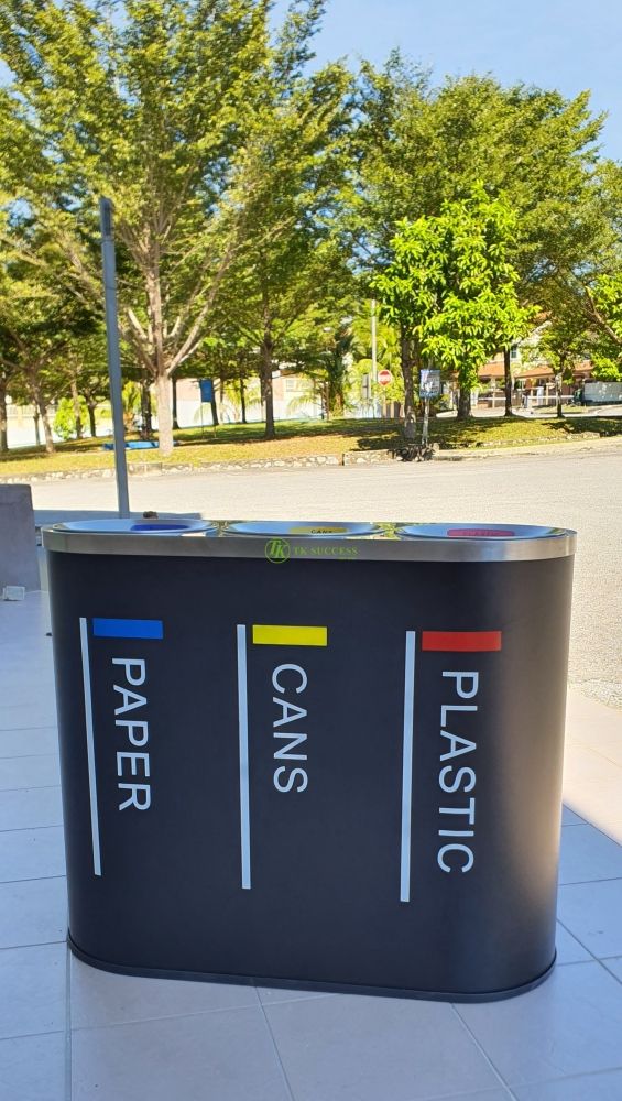 Black Powder Coated Stainless Steel Recycle Bin 3 in 1