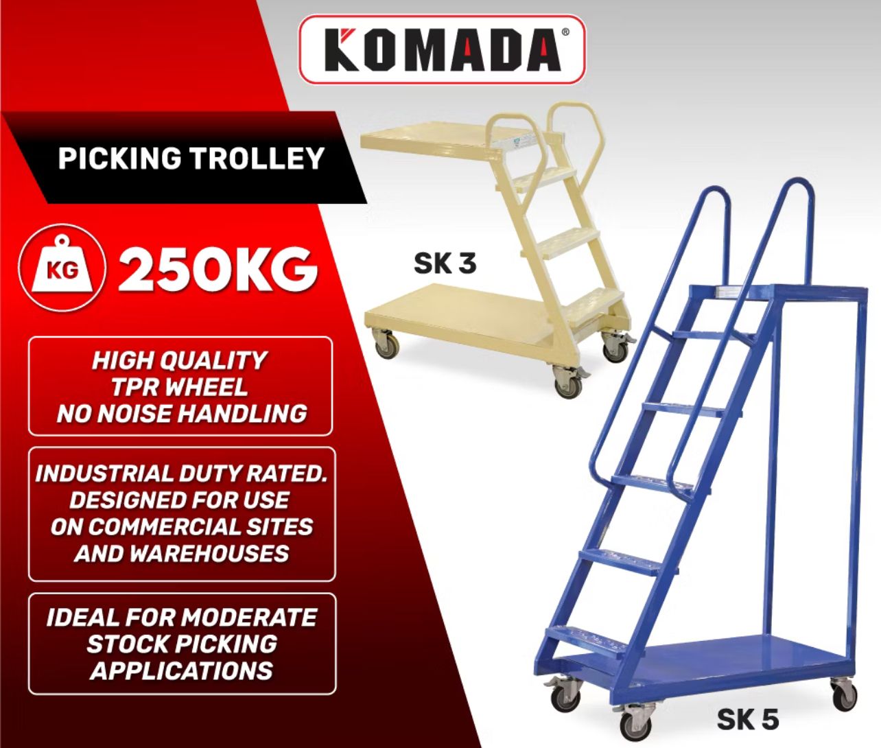 Komada Trolley Picking Ladder Trolley Industrial Platform Picking Trolley Warehouse Mobile Picking Ladder Trolley