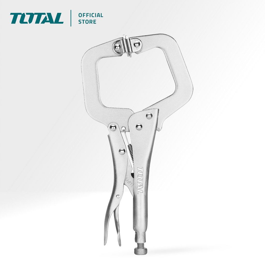 TOTAL C-CLAMP LOCKING PLIERS WITH ADJUSTABLE PRESSURE TO LOCK WORKPIECES & CARBON STEEL + NICKEL PLATED (11") THT111113