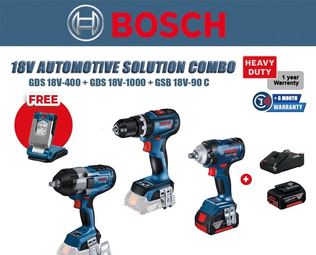 BOSCH 18V Heavy Duty Automotive Solutions Combo Cordless GDS18V-400 GDS18V-1000 Impact Wrench GSB18V-90C Combi GLI18V-LI