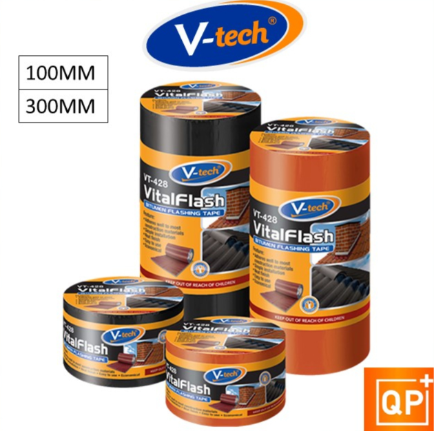V-TECH FLASH BITUMEN FLASHING TAPE VT428 ANTI-LEAK WATERPROOF TAPE (100MM/300MM) l BITUMEN | 沥青-MAROON,300MM X 10M1