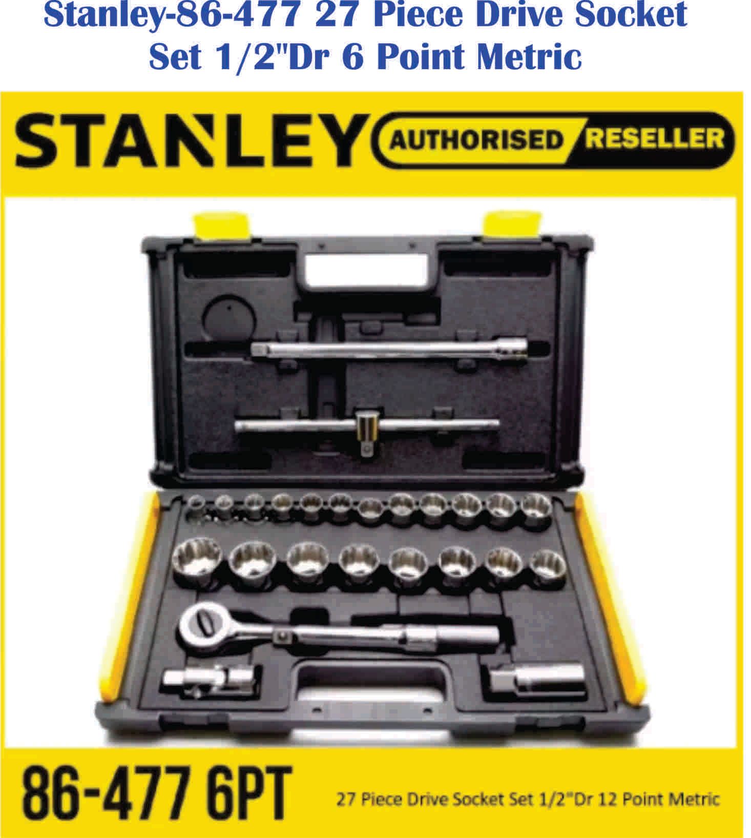Stanley-86-477 27 Piece Drive Socket Set 1/2"Dr 6 Point Metric -FREE DELIVERY PENINSULAR