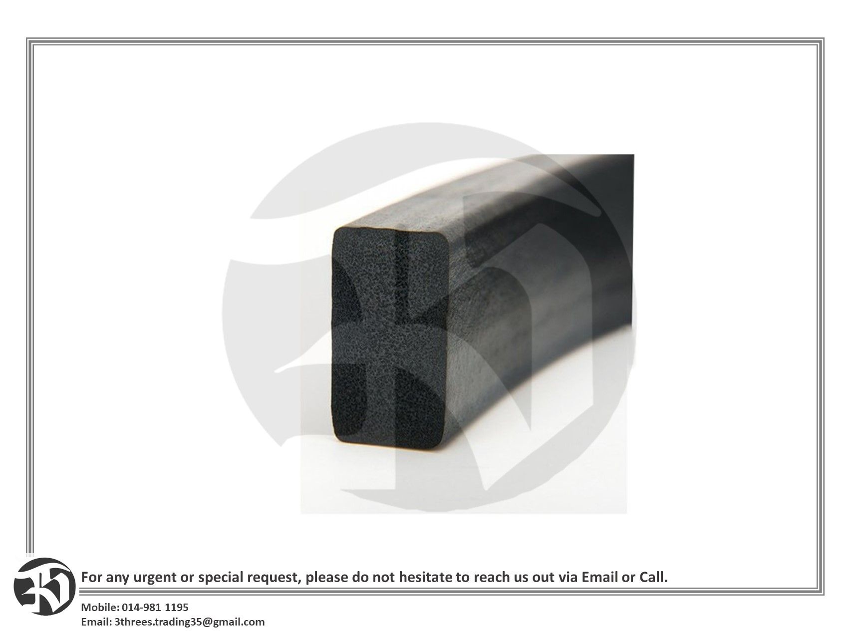 EPDM Sponge Rubber 6mm (thick) x 12mm (width) x 5 meter (length) - Without Adhesive