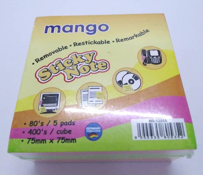 MANGO STICK NOTE 5 COLOUR 75MM X 75MM