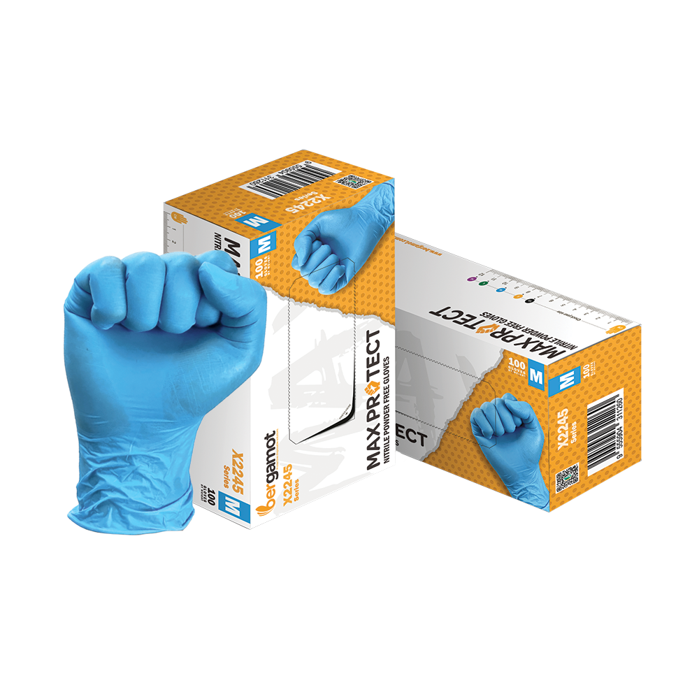 BERGAMOT X2245 Max Protect Nitrile Powder Free Examination Gloves 100's - S | M | L | XL [10box/carton]
