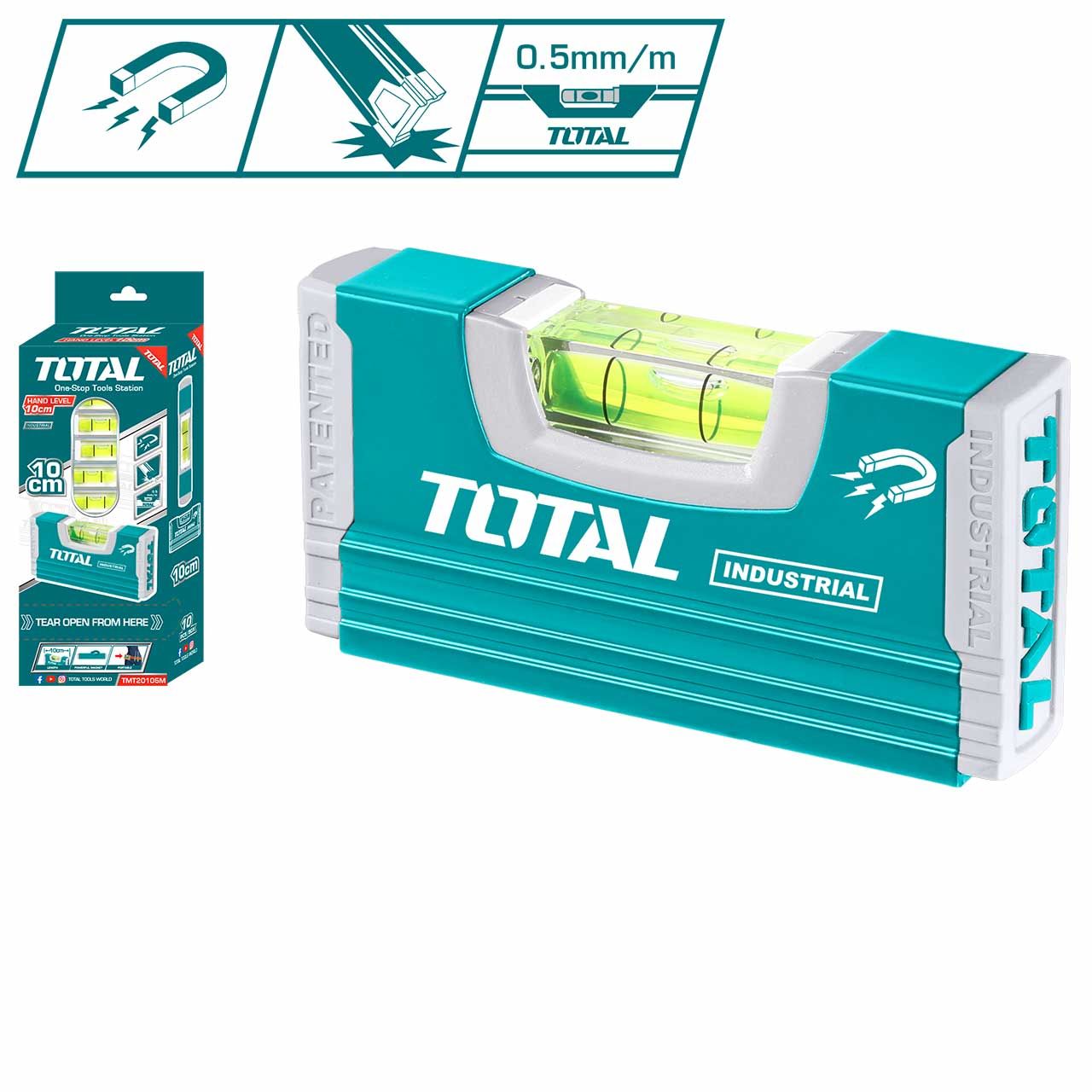 TOTAL HAND LEVEL (10CM) VPA STANDARD SHOCKPROOF SOLID ACRYLIC SPIRIT VIAL + MAGNET ACCURACY: 0.5MM/M - TMT20105M