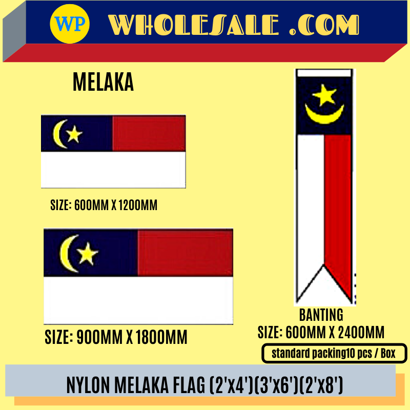 Melaka Flag / Flag / Melaka State Flag / Nylon / Melacca / 2'x4' / 3'x6' / 2'x8' / F1570-ML / F15210-ML / F15232-ML / Bendera Melaka / Bendera
