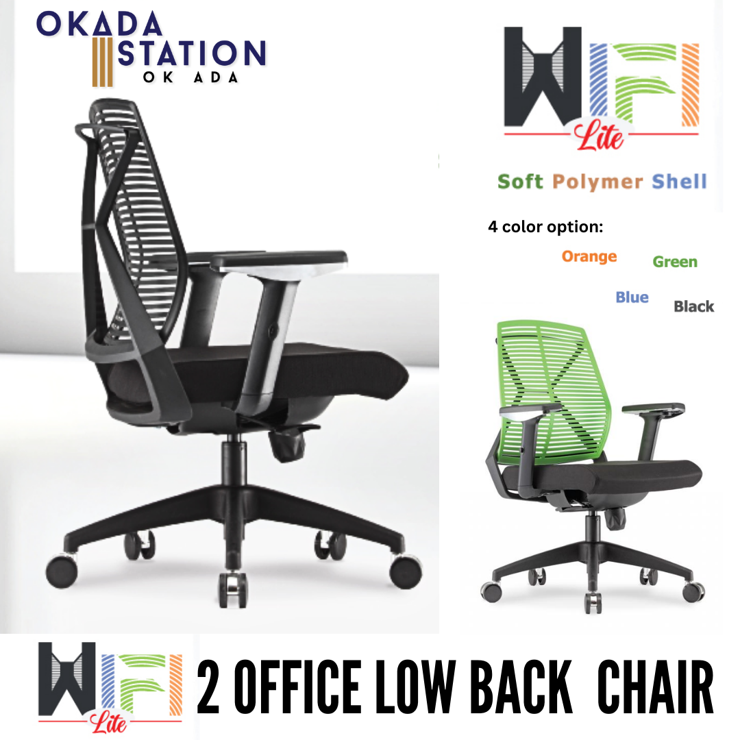 WIFI LITE 2 ERGONOMIC OFFICE LOW BACK CHAIR - ALL SIZE / SECRETARIAL SERIES / OFFICE CONFERENCE CHAIR / OFFICE SWIVEL CHAIR / TASK CHAIR / DIRECTOR CHAIR / OFFICE CHAIR / NYLON BASE / FABRIC / PU LEATHER / WIFI LITE 2