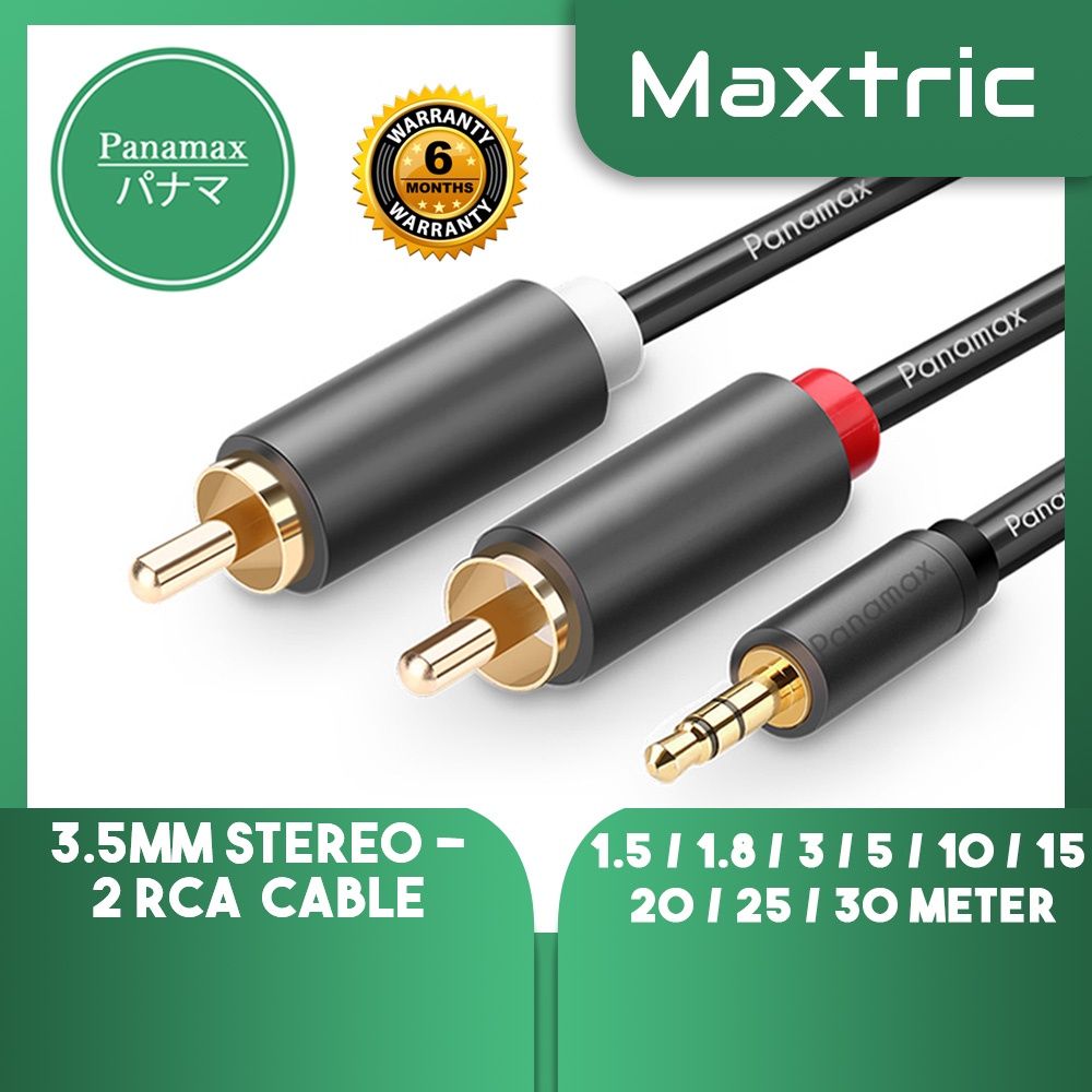 AUDIO AUX TO RCA Cable Panamax 1.8/ 3/ 5 / 10/ 15/ 20 Meter High Performance AUDIO AUX TO RCA Cable (3.5MM STEREO MALE - 2 RCA MALE)= PX-2376G