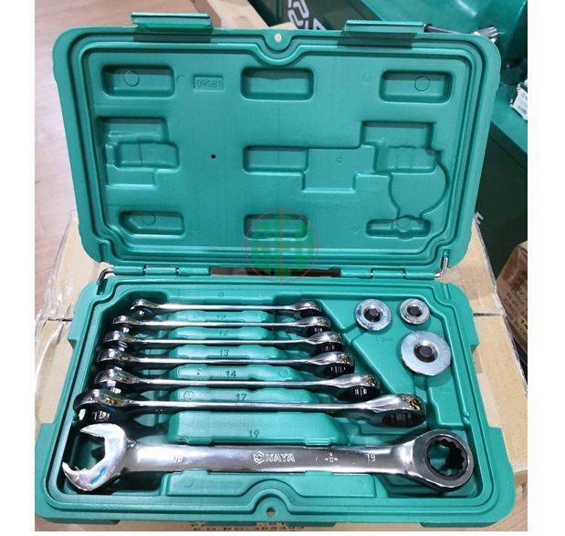 SATA 09081 10PCS DOUBLE RATCHETING WRENCH & ADAPTER SET