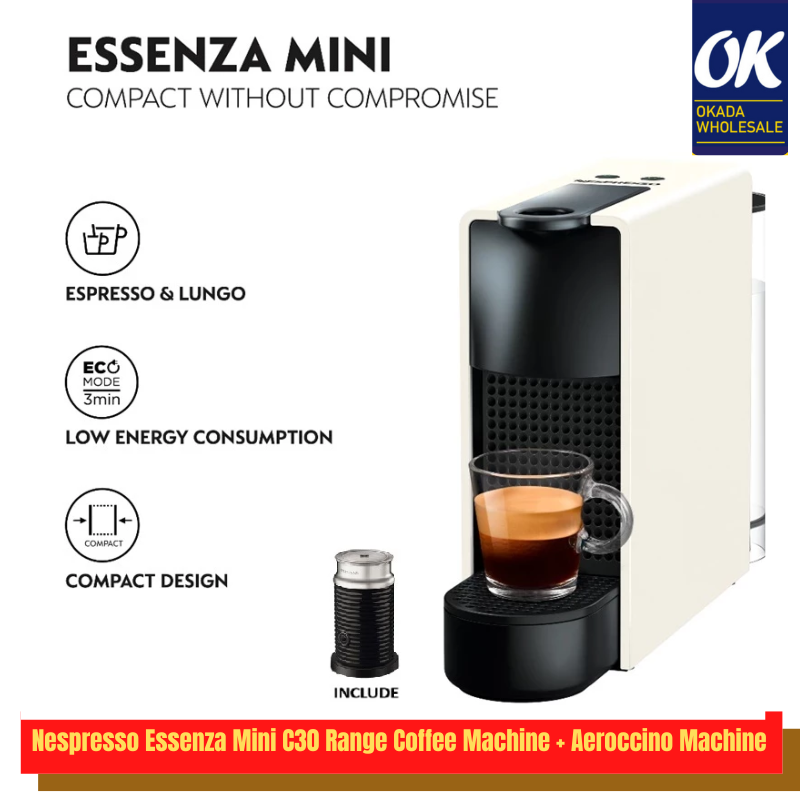 Nespresso Essenza Mini C30 Range Coffee Machine Bundle with Aeroccino / Nespresso Touch Coffee Machine / Capsule Coffee Machine / Mesin Kopi