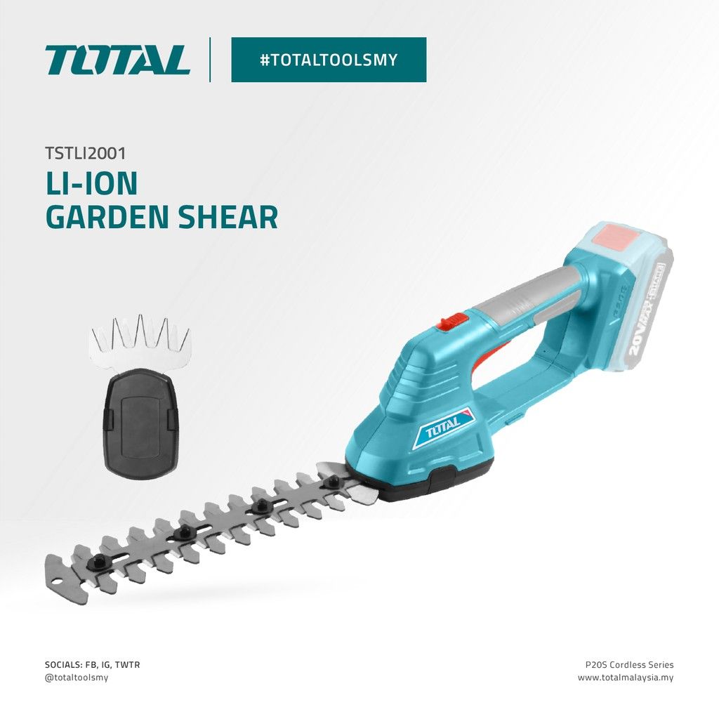 TOTAL TSTLI2001 LI-ION GARDEN SHEARS (2-IN-1 INTERCHANGEABLE BLADE SYSTEM BETWEEN GRASS SHEAR AND HEDGE TRIMMER.)