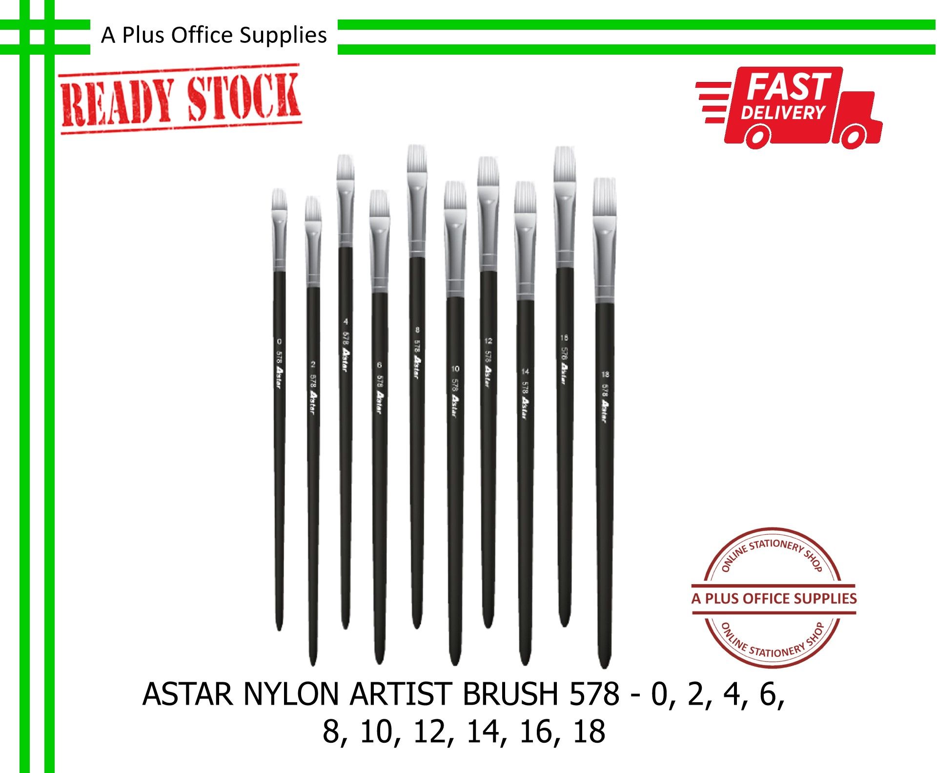 ASTAR Nylon Artist Brush 578 / Berus Lukisan - 0, 2, 4, 6, 8, 10, 12, 14, 16, 18