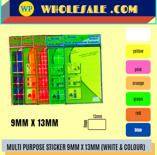 LABEL / MULTI PURPOSE / 9MM X 13MM / ALL COLOUR / STICKER LABEL / COLOUR LABEL