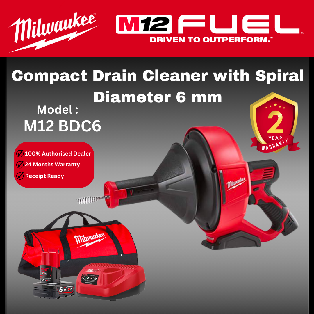 Milwaukee M12 Compact Drain Cleaner with Spiral Diameter 6mm / BDC6 / Milwaukee Drain Cleaner / Drain Cleaning