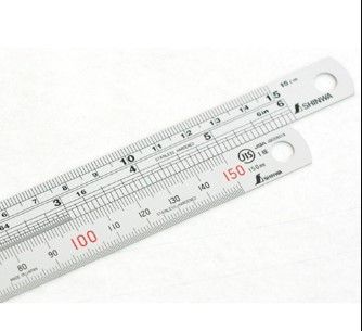 SHINWA STAINLESS STEEL RULE ROUNDED END (INCH / METRIC)