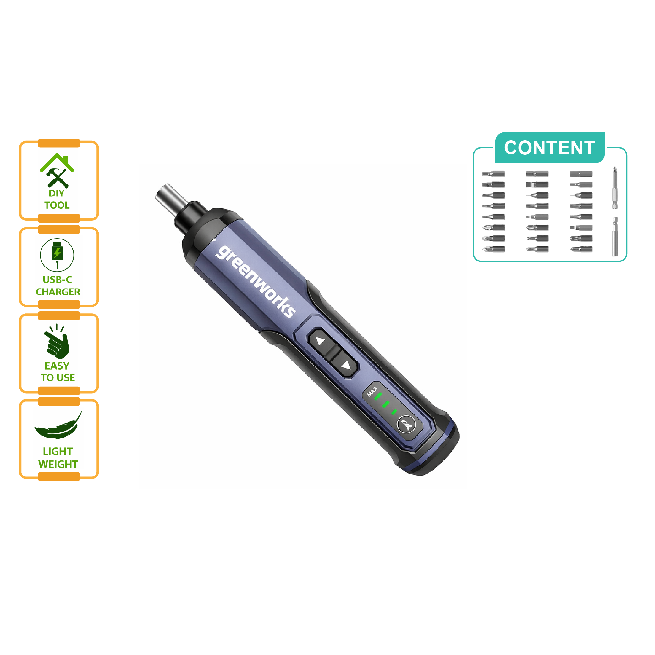 GREENWORKS 4V Cordless Screwdriver Set 鈥�3801262