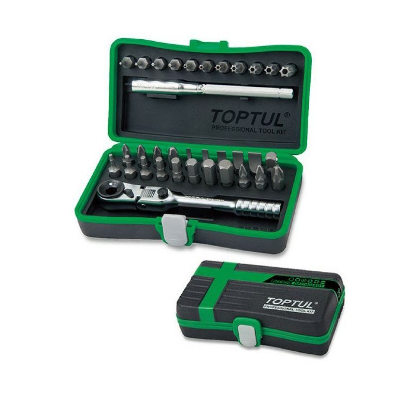 TOPTUL 34PCS 1/4" HEX DRIVE MINI RATCHET BIT SET (GADW3401）