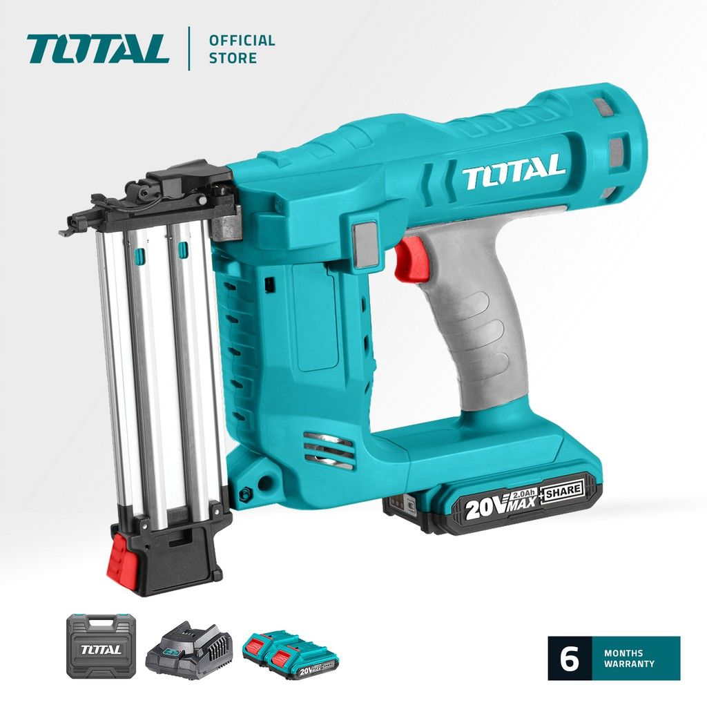 TOTAL TCBNLI2001 LI-ION CORDLESS BRAD NAILER (PACKAGE COMES WITH 2 PCS 20V 2.0AH BATTERIES 1 PC FAST INTELLIGENT CHARGER 1 PC CARRYING CASE)