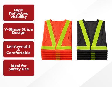 SAFETY VEST WITH V-SHAPE HIGH REFLECTIVE STRIPE BAJU KESELAMATAN PANTUL CAHAYA V (BLACK/ORANGE)