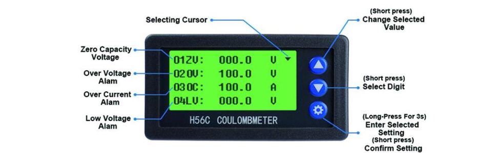 Battery Monitor Hall Coulomb Meter DC 8-100V 100A - 400A Lifepo4 lead-acid Li-ion lithium capacity power display 12V 24V 36V 48V 60V 72V (50A)