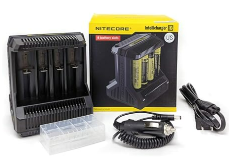 *NITECORE I8 INTELLIGENT UNIVERSAL BEST BATTERY CHARGER CHARGER FOR 18650 RCR123A 17650 17670 14500 AA AAA AND MORE COMES WITH MACROMALL BATTERY ORGANIZER AND CAR CHARGER