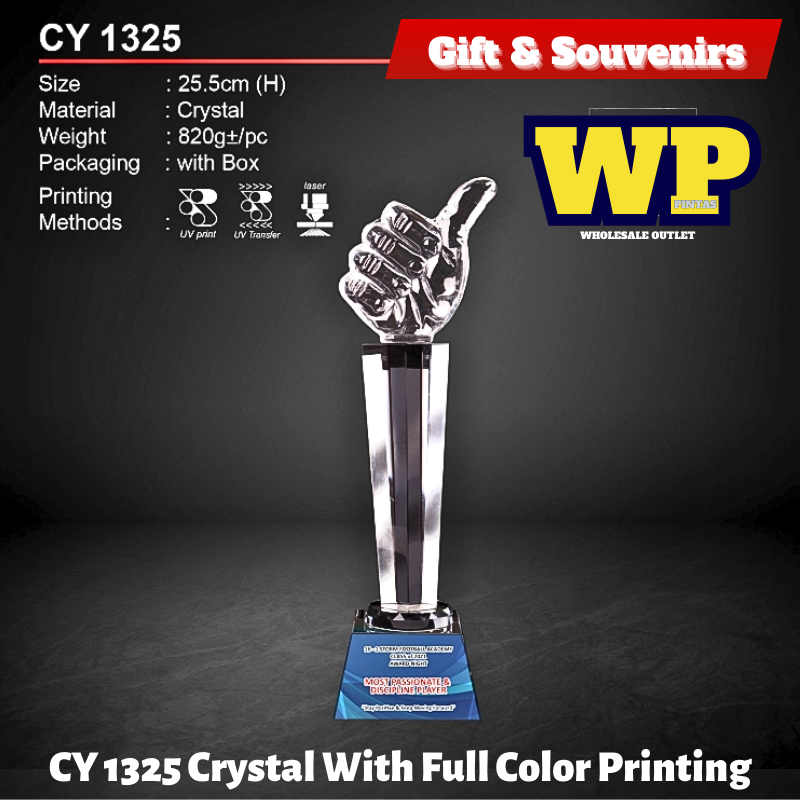OKADA GIFT & SOUVENIRS : CY 1325 CRYSTAL WITH FULL COLOR PRINTING / CRYSTAL AWARD / AWARD TROPHY / TROFI / HADIAH / 25.5CM(H) / 1PC