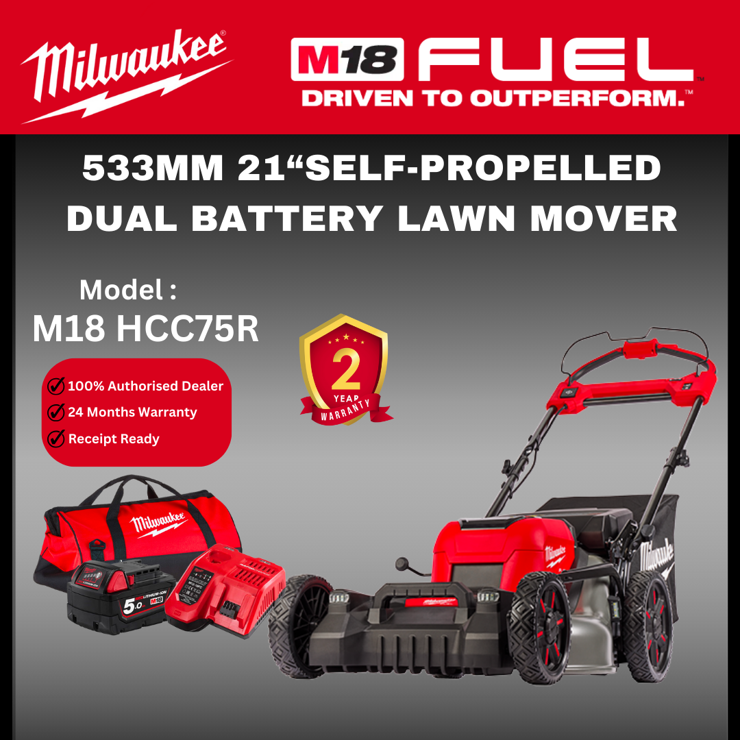 Milwaukee M18 533mm (21″) Self-Propelled Dual Battery Lawn Mower / F2LM53 / Milwaukee Lawn Mower / Lawn Mover / Mesin Rumput