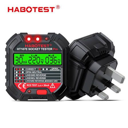 HABOTEST HT107 GFCI Socket Tester Electric Leakage Finder With Voltage Display 48V-250V Outlet Tester Automatic Electric Circuit Polarity Voltage Detector Breaker Finder (UK PLUG)