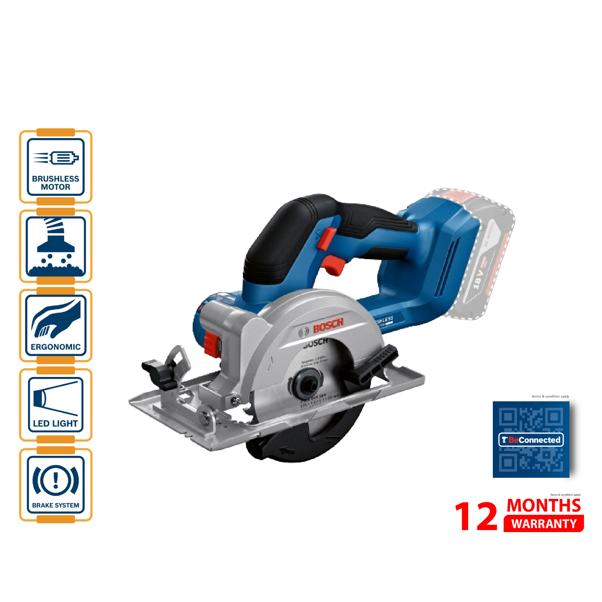 BOSCH GKS 18V-44 Cordless Circular Saw (SOLO) - 06019M30L0