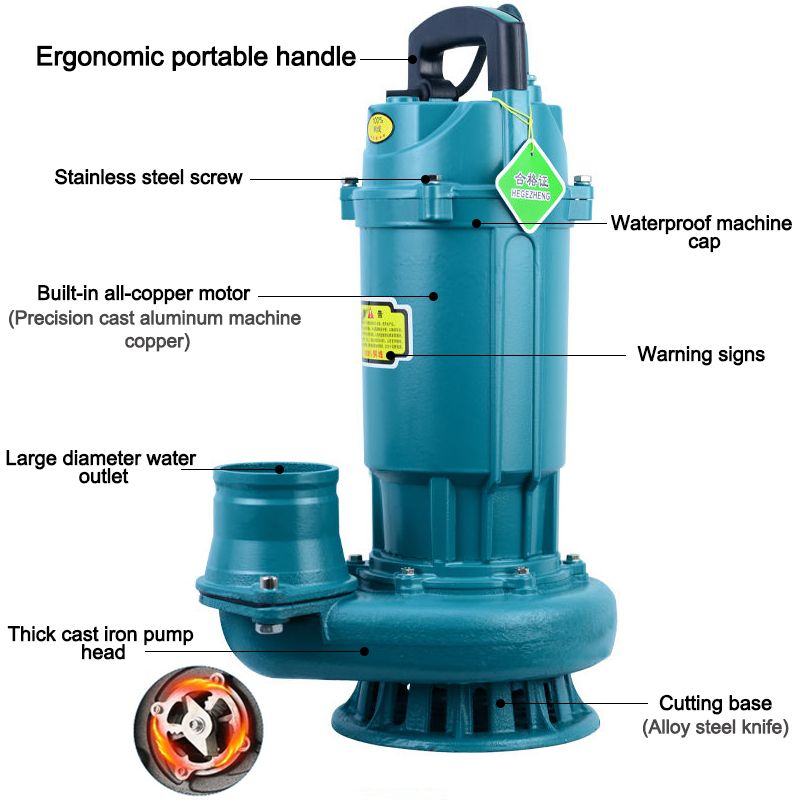 Submersible Water Pump Heavy Duty 2600W 220V/2HP High Lift Water Booster Pump Jet Pump Cutting Type Water Pump