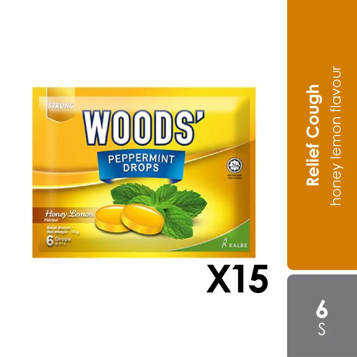 Loose 15 Pack x 15g Woods' Peppermint Drops Sugar Free Lemon 15 X 12g