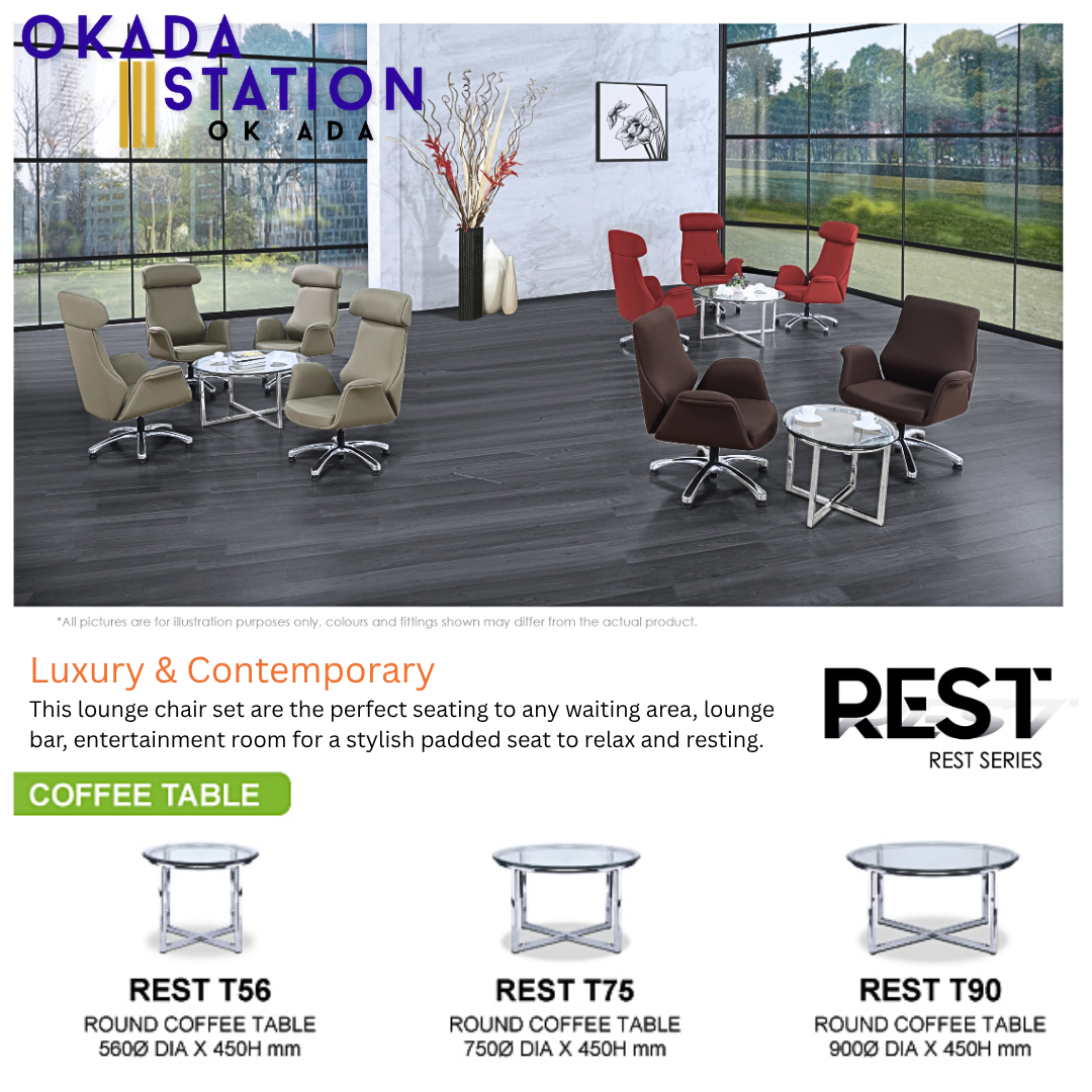 REST SERIES ROUND COFFEE TABLE - ALL SIZE / ROUND TABLE / GLASS TABLE / COFFEC TABLE / VISITOR TABLE / TEMPERED GLASS TABLE / MEJA PELAWAT / MEJA KOPI / MEJA BULAT / MEJA KACA TEMPERED / REST T56 / REST T75 / REST T90 / REST